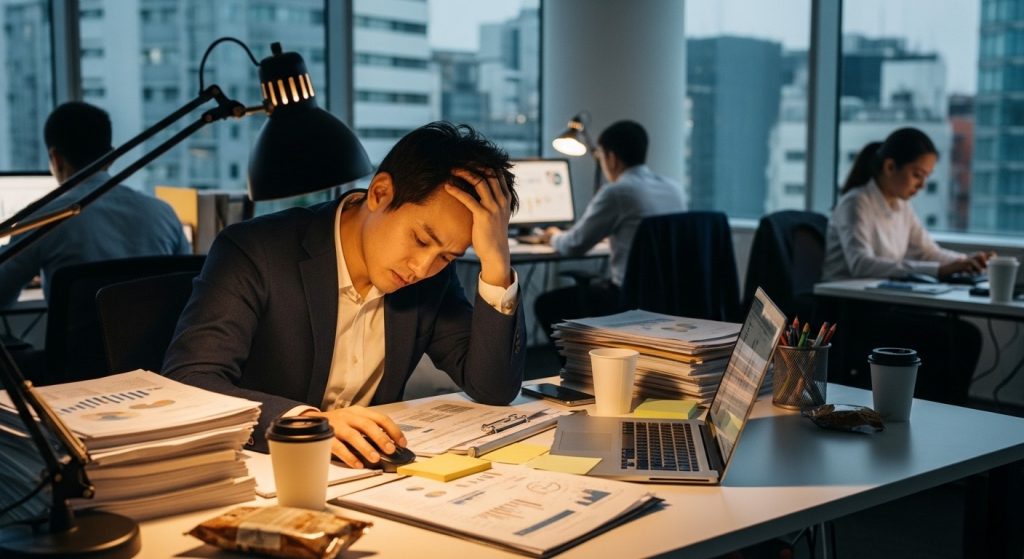 激務から退職を検討するコンサルタント