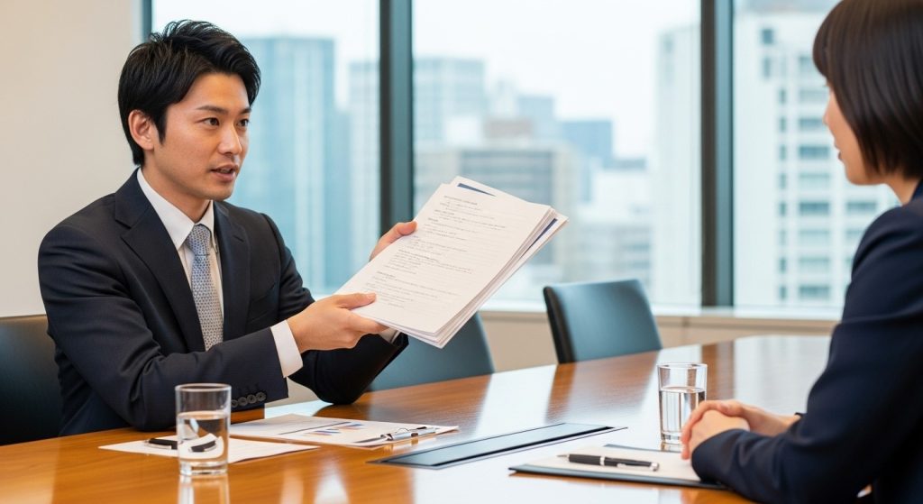 PEファンドの面接に参加する男性